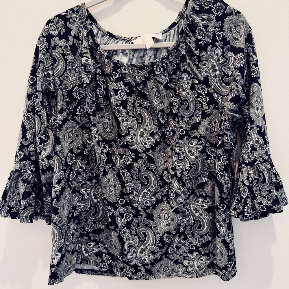 MICHAEL Michael Kors Black and Gray Paisley Blouse